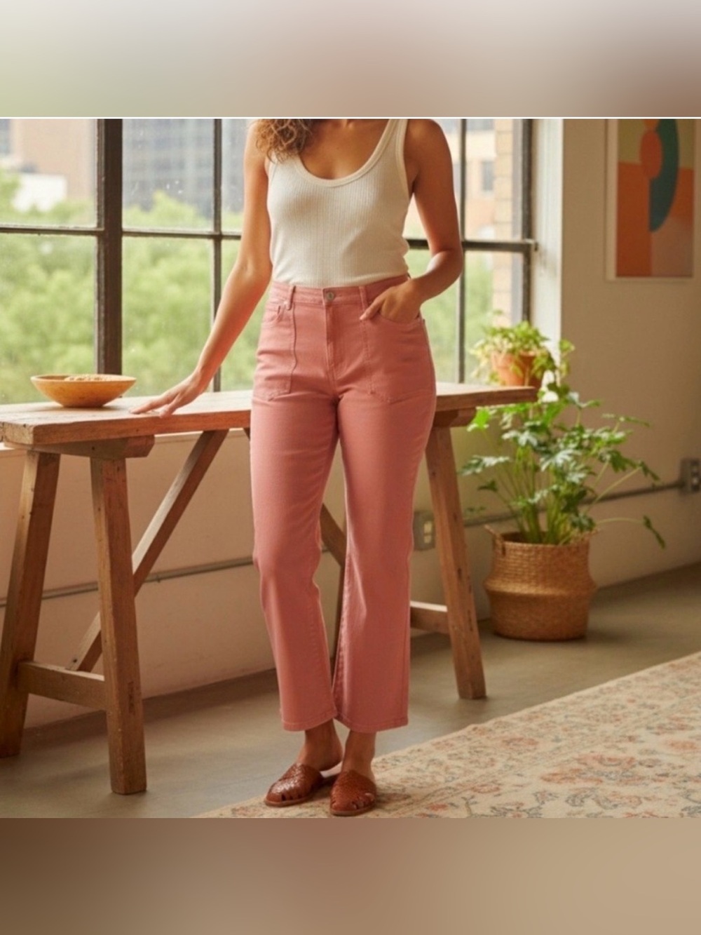 NWT Joie Shally guava pink high rise cropped straight leg jeans Size 27